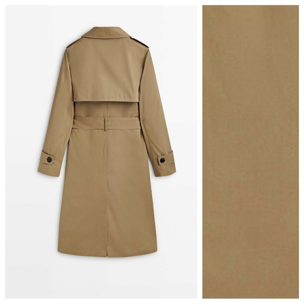 NWT. Massimo Dutti Tan 100% Cotton Long Trench Coat with Belt. Size XS. - Picture 7 of 14